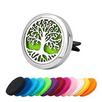 Third Time Charm Aromatherapy Car Essential Oil Diffuser Vent Clip Air Freshener Stainless Steel Tree Of Life Locket, 12 Refill Pads