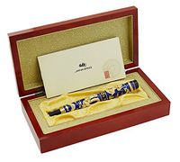 Jinhao Double Dragon Rollerball Pen with Redwood Gift Box, Big and Heavy Roller Pen, Noble Blue Cloisonne Craft Signature