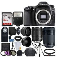 Canon EOS 80D DSLR Camera Body + Canon EF-S 18-135mm f/3.5-5.6 IS USM Lens & Canon EF-S 55-250mm f/4-5.6 IS STM Lens + 67mm 2x Lens + Wide Angle Lens + 32GB Card + UV Filter Kit 58mm + Complete Bundle