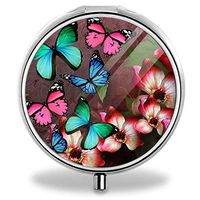 Pill Organizer, Portable Travel Prescription & Medication Butterflies Flowers Pill Case, Vitamin Fish Oil Compartments Container