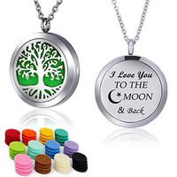 YOUFENG Essential Oil Necklace Diffuser Family Tree of Life Necklace Pendant Aromatherapy Locket 49 Refill Pads (Moon Back Diffuser Locket)