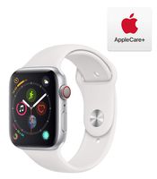 Apple Watch Series 4 (GPS + Cellular, 44mm) - Silver Aluminum Case with White Sport Band with AppleCare+ Bundle