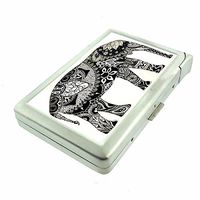 Classic Elephant Art Design S39 Cigarette Case Lighter Smoking King Size Cigarettes Silver Metal Wallet 4" X 2.75" RFID Protection