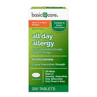 Basic Care All Day Allergy, Cetirizine Hydrochloride Tablets, 10 mg, Antihistamine, 300 Count