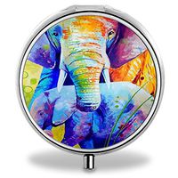 Elephant Pill Case, Round Stainless Drug Organizer Container Medicine Cover for Pocket Daily&Weekly