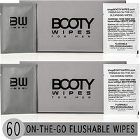 BOOTY WIPES for Men - 60 Individually Wrapped Flushable Wet Wipes, Flushable Wipes for Adults, Fragrance Free, Biodegradable, Travel Wipes for Men, Man Wipes with Vitamin-E & Soothing Aloe