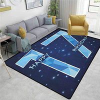 17th Birthday Striped Door Mats Outside, Space Stage Theme Image with Star Like Dots Seventeen Youth Theme, Fashionable High Class Living Bedroom Rugs(5'x 8') Sky Blue and Navy Blue