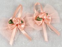 14 Pcs Satin Lace Streamers Rose The Wedding Decoration Appliques 7 Color U Pick (Peaches)