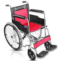 Elderly Wheelchair, Manual Transport 3D Shock-Absorbing Portable Folding Wheelchair, Suitable for The Elderly, Disabled, Rehabilitation Patient Care Car (Red)