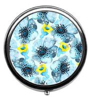 Qien BaiSei Bright Watercolor Flowers Pattern Pill Box/Pill Case-Round Pill Box/Case- Three-Compartment Pill Box/Pill Case