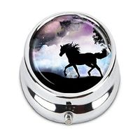 Guojew Black Horse Magic Custom Fashion Round Pill Box Tablet Holder Pocket Purse Organizer Case Decoration Box