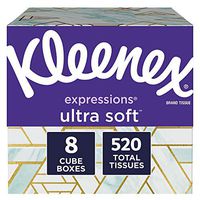 Kleenex Expressions Ultra Soft Facial Tissues, 8 Cube Boxes, 65 Tissues per Box (520 Tissues Total)