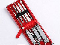 (THREE SEVEN) Travel Manicure Pedicure Grooming Kits Set Feet Hand & Nail Tools TS-970C (Total 9pcs) (Red)