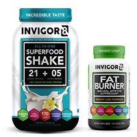 INVIGOR8 Superfood Shake (Vanilla) and Fat Burner Bundle. Gluten-Free and Non GMO Meal Replacement Shake & Healthy Garcinia Weight Loss Supplement/Appetite Suppressant.