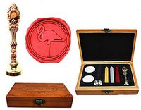 MNYR Flamingo Bird Luxury Wood Box Red Brass Metal Peacock Wedding Invitations Gift Cards Paper Stationary Envelope Seals Custom Logo Wax Seal Sealing Stamp Wax Sticks Melting Spoon Wood Gift Box Kit