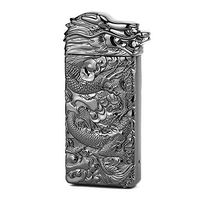 Windproof Lighter, HuntGold Metal Body Chinese Dragon Gravity Sensor Shake USB Rechargeable Flameless Cigarette Lighter Electronic Arc Lighter(Ice Black)