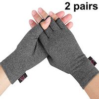 Compression Arthritis Gloves, 2 Pairs Open Finger Hand Gloves for Women Men, Fingerless Design to Relieve Pain from Rheumatoid and Osteoarthritis (Grey, Large)