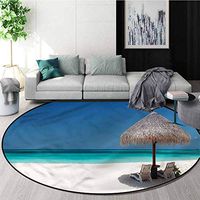 Coastal Warm Soft Cotton Luxury Plush Baby Rugs,Sunbeds in Azure Shoreline Non-Slip Living Room Soft Floor Mat Diameter-47
