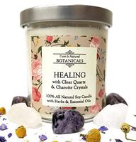 Healing Pure & Natural Soy Candle 8.5 oz 100% Natural & Non Toxic with Crystals, Lavender, Thyme & Chamomile Herbs & Essential Oils For Grief, Sadness, Anger, Loss; Wiccan Pagan Magick & Spirituality