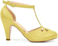 Chase & Chloe KIMMY-36 Womens Teardrop Cut Out T-Strap Mid Heel Dress Pumps, Color:Yellow, Size:7