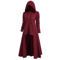 Womens Gothic Punk Asymmetric Hem Long Sleeve Loose Hoodies Dress Cloak Costumes Vintage High Low Sweatshirts Tunic Tops (Red, XL)