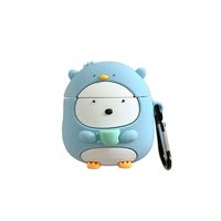 TOUBN Wireless Charging Earphone Case, Cute Cup Penguin Design Soft Silicone Full Body Protective Cover for Airpods 1 & 2, Airpods Protector with Hook (Penguin)