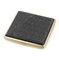 Leather Metal Cigarette Case Holder Box for 20 Regular Size Cigarettes (Crocodile Black)