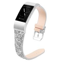Meyicoo Glitter Band Compatible with Fitbit Charge 2 Band,Leather Bling Sparkly Breathable Soft Wristband Replacement Accessories Strap for Women Men (Silver)