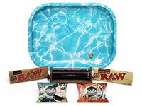 Rolls 6mm Smart Filters (10 Pre Rolled Tips per Pack) with RAW Classic 1 1/4, RAW Organic 1 1/4, RAW 79mm Adjustable Roller and Lef Lock Gear Mini Rolling Tray