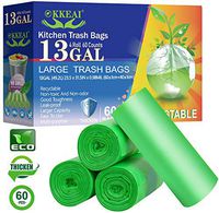 OKKEAI Biodegradable Trash Bags 13 Gallon/49.2 Liter,0.98 Mil Thicken Tall Kitchen Garbags Recycling Trash Bags for Lawn Kitchen,Home,Office,Green,60 Counts