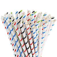 ALINK 8mm Wide Biodegradable Paper Smoothie Straws, 8.5" Long Compostable Striped Straws for for Kids, Party Supplies, Birthday, Wedding, Bridal/Baby Shower and Celebration, Pack of 100