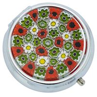 GlassOfVenice Murano Glass Millefiori Pill Box - Silver Round