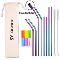 SEIVAN STRAWS Set of 8 Stainless Steel Rainbow Metal Straws with Silicone Tip - Metal Drinking Straws for 30oz 20oz Yeti RTIC Tumbler - 8 Steel Straws, 12 Silicone Tips, 2 Straw Cleaning Brush, Pouch
