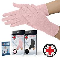 Doctor Developed Full Fingered Arthritis Compression Gloves (Pink) and Doctor Written Handbook - Soft with Mild Compression, for Arthritis, Raynauds Disease & Carpal Tunnel (Medium)