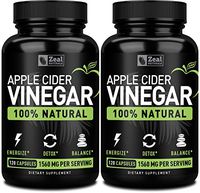 Zeal Naturals 100% Natural Raw Apple Cider Vinegar Capsules (1560mg|120 Capsules) Apple Cider Vinegar Pills w Cayenne Pepper, Fast Weight Loss Cleanse Appetite Suppressant & Bloating Relief (2-pack)