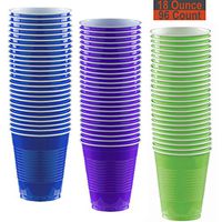 18 oz Party Cups, 96 Count - Royal Blue, Purple, Lime Green - 32 Each Color