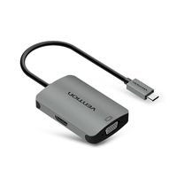 VENTION USB C to HDMI AV Multiport Adapter USB C to VGA 1 in 2 out 4K UHD Dual Screen Display Adapter Converter for MacBook 2017/Pro, Moto Z, Nintendo Switch(Grey)