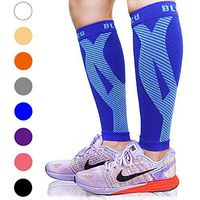BLITZU Calf Compression Sleeve Leg Performance Support Shin Splint & Calf Pain Relief. Men Women Runners Guards Sleeves Running. Improves Circulation Recovery (Blue, Small/Medium)