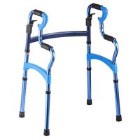 Luckya Blue Walker Aluminum Double Armrest Folding Elderly Disabled Walking Auxiliary Four-Legged Non-Slip Walking Stick with Hospital