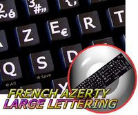 FRENCH AZERTY LARGE LETTERING (UPPER CASE) KEYBOARD STICKERS ON BLACK BACKGROUND FOR DESKTOP, LAPTOP AND NOTEBOOK