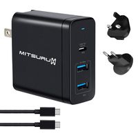 Mitsuru 60W USB C Multi Port Type C A PD QC 3.0 Laptop Multi Charger Compatible with Asus UX391U Zenbook3U 7500 ZenBook3 UX390 UX390U U4100U U4100UQ U4100UQ7200 Flip S with UK EU US Plug Adapter