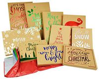 10 Pack Christmas Kraft Gift Boxes and Tissue Paper Bundle with Foil Designs