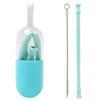 AMOUSTORE Collapsible Reusable Drinking Straws Food Grade Silicone Foldable Straw, Folding Drinking Straws Portable Set with Case & Cleaning Brush for Travel, Household, Office (1pcs,Green)