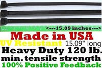 Cable Zip Ties 300pcs Heavy Duty 120lb 14" UV Resistant Black - Made in the USA