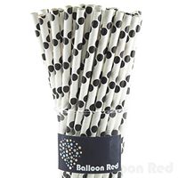 Biodegradable Paper Drinking Straws (Premium Quality), Pack of 50, Polka Dot - Black