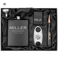 Engraved Hip Flask, Funnel, Lighter, Cigar Cutter and 50 Caliber Bullet Bottle Opener Matte Black Gift Box 50 Cal Custom Personalized