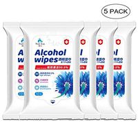 Alcohol Wipes (5 Packs, 50 Wipes), Large Wet Wipes,75% Alcohol Detergent Wipes Travel for