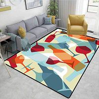 Bigdatastore Wine Sports Area Rugs for Bedroom, Modern Design Colorful Silhouettes of Glasses Bottles Fun Party Artistic, Fashionable High Class Living Bedroom Rugs(8'x 10')