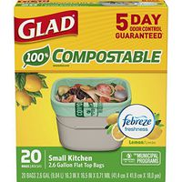 Glad Kitchen Compost Bags -  OdorShield  2.6 Gallon 100% Compostable Green Trash Bag, Febreze Fresh Lemon - 20 Count