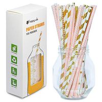 Gold Paper Straws 100 Pack & Paper Straws Bulk & Drinking straws for Party Supplies/Wedding Decorations/Birthday decorations/Rose Gold/Pink